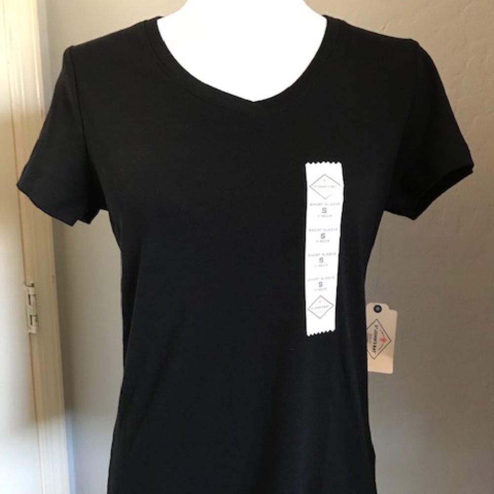 TWO St. John's Bay Women's Short-sleeve Black T-shirt AND Tank Top. Size Small.